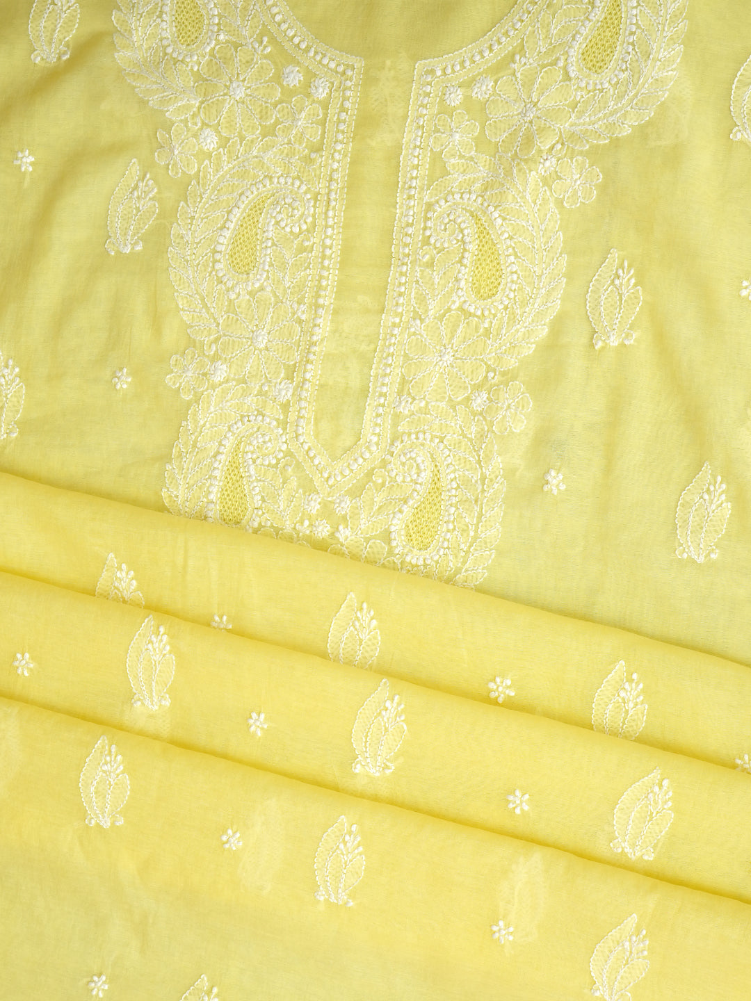 Ada Hand Embroidered Lemon Chanderi Lucknowi Chikankari Unstitched Suit Piece 01A1012758