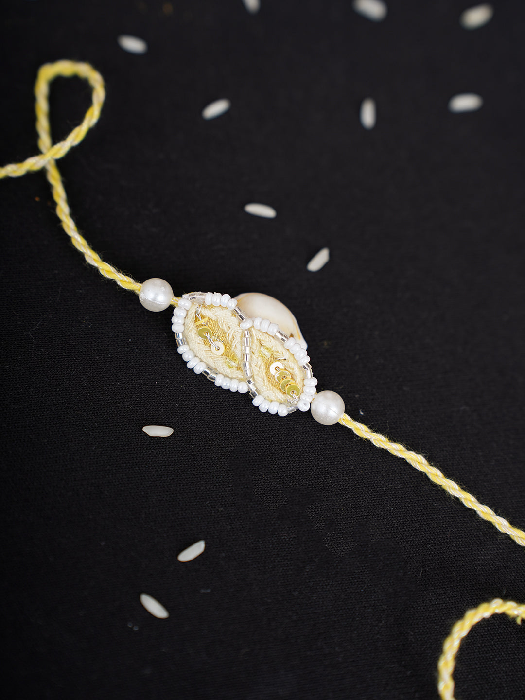 Ada Hand Embroidered Lemon Chanderi Raksha Sutra Rakhi With Cutdana Work_2