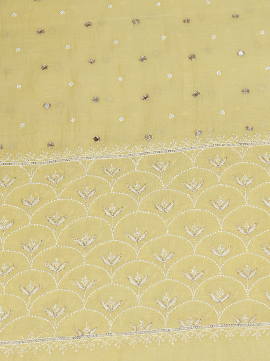 Ada Hand Embroidered Lemon Chanderi Unstitched Lucknowi Chikankari Kurta Dupatta Set With Pearl Work 01A977588