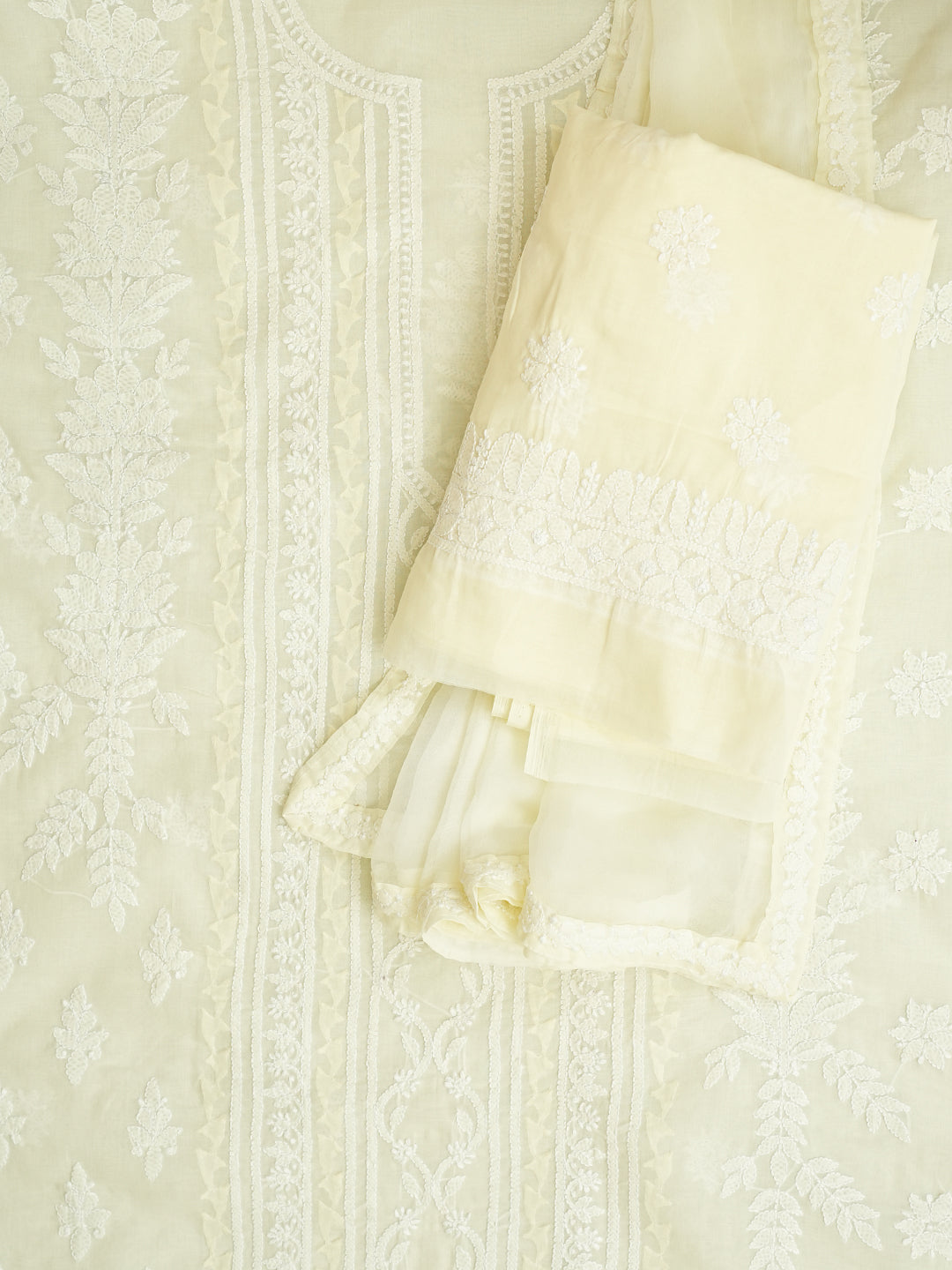 Ada Hand Embroidered Lemon Cotton Lucknowi Chikankari Unstitched Suit Piece 01A981973