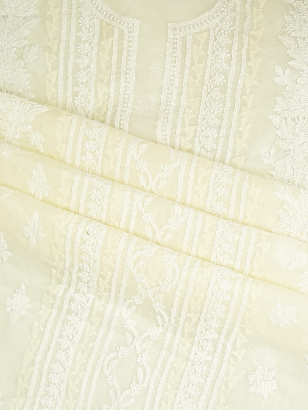 Ada Hand Embroidered Lemon Cotton Lucknowi Chikankari Unstitched Suit Set With Chiffon Dupatta 01A981973