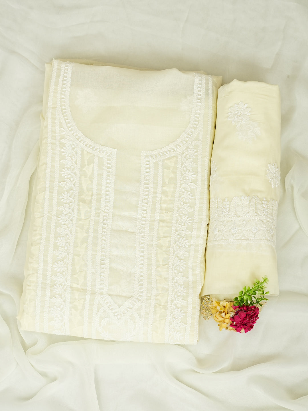 Ada Hand Embroidered Lemon Cotton Lucknowi Chikankari Unstitched Suit Piece 01A981973