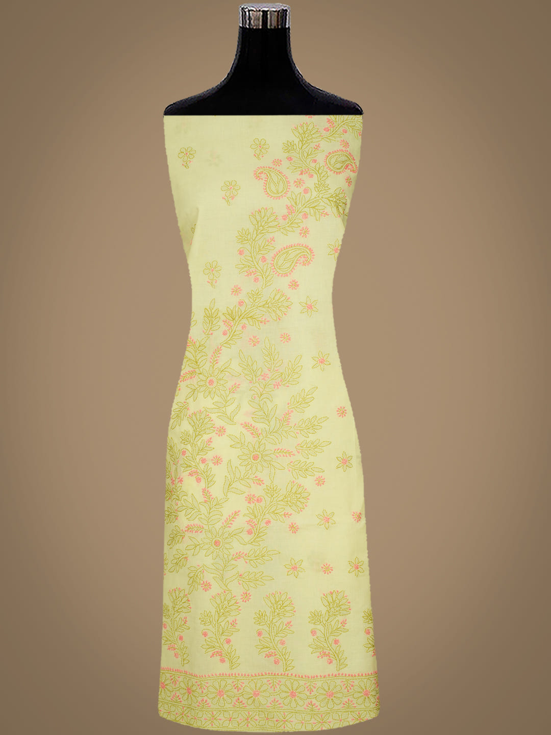 Ada Hand Embroidered Lemon Cotton Lucknowi Chikankari Unstitched Suit Piece With Chiffon Dupatta 01A1025741_2