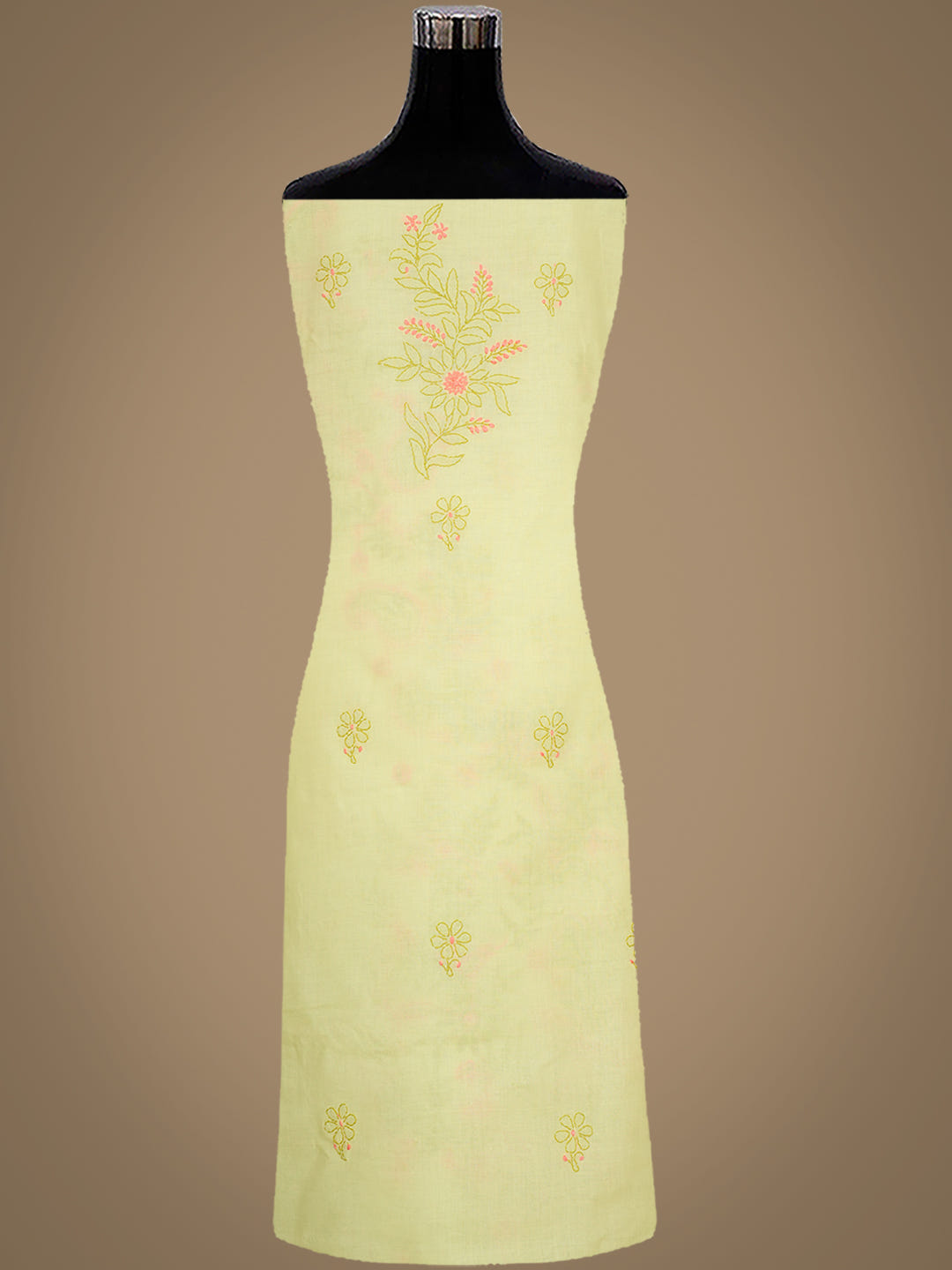 Ada Hand Embroidered Lemon Cotton Lucknowi Chikankari Unstitched Suit Piece With Chiffon Dupatta 01A1025741_4