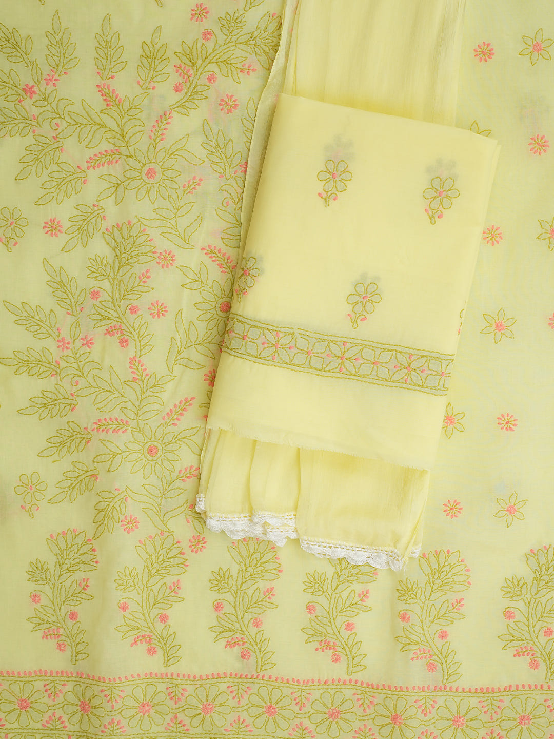 Ada Hand Embroidered Lemon Cotton Lucknowi Chikankari Unstitched Suit Piece With Chiffon Dupatta 01A1025741_6