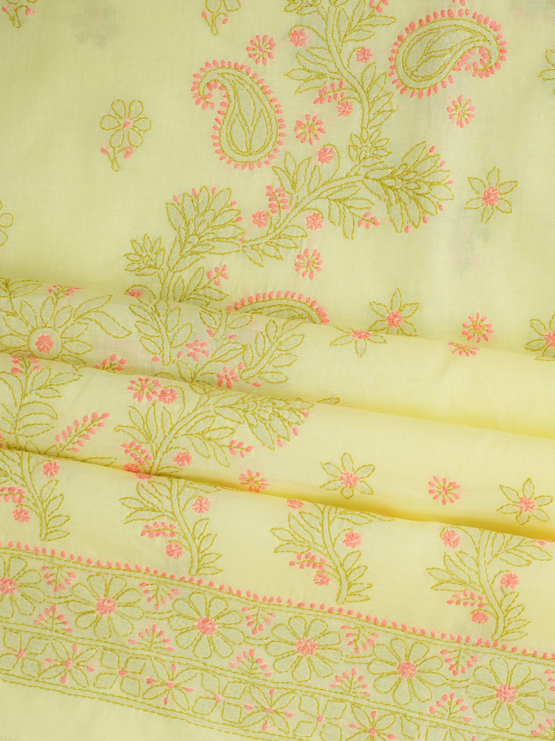 Ada Hand Embroidered Lemon Cotton Lucknowi Chikankari Unstitched Suit Piece With Chiffon Dupatta 01A1025741_5