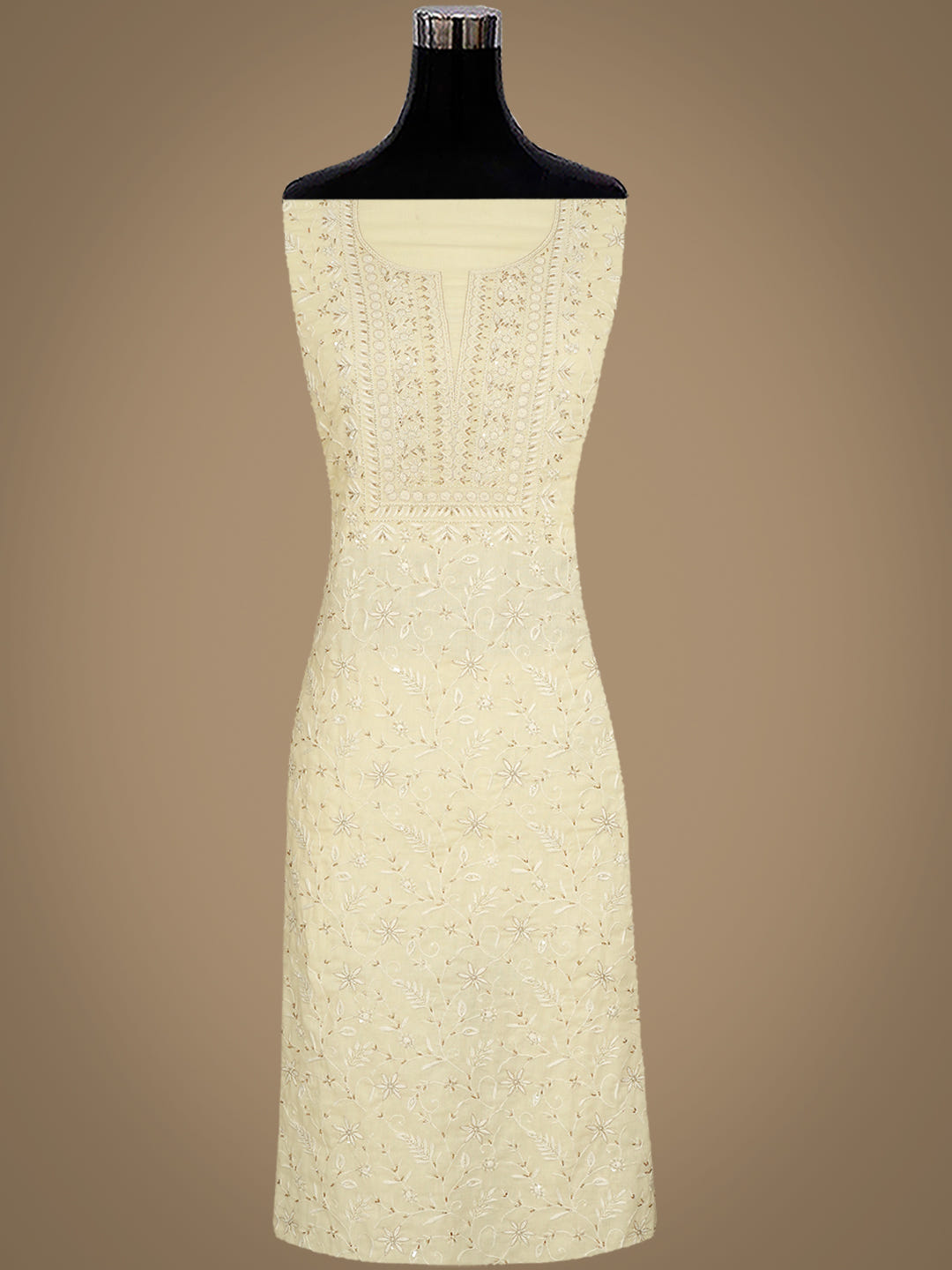 Ada Hand Embroidered Lemon Cotton Lucknowi Chikankari Unstitched Suit Piece With Cutdana Work 01A369746_2