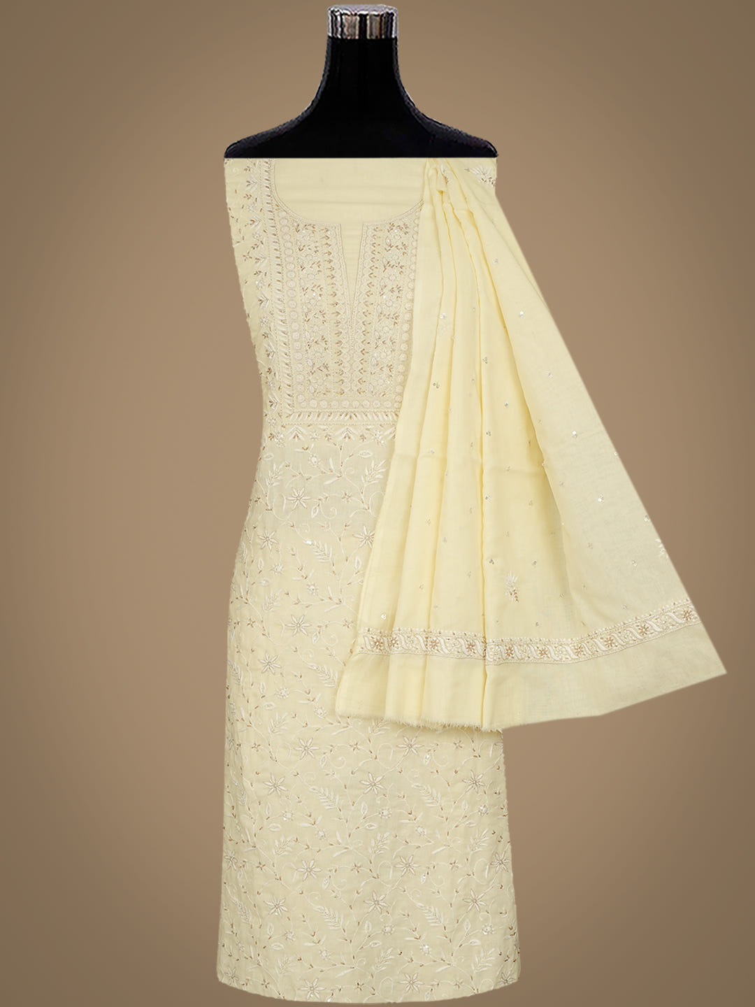 Ada Hand Embroidered Lemon Cotton Lucknowi Chikankari Unstitched Suit Piece With Cutdana Work 01A369746_3