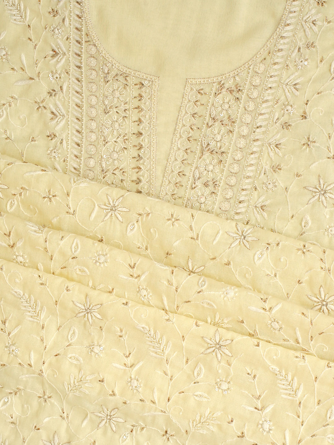 Ada Hand Embroidered Lemon Cotton Lucknowi Chikankari Unstitched Suit Piece With Cutdana Work 01A369746_5