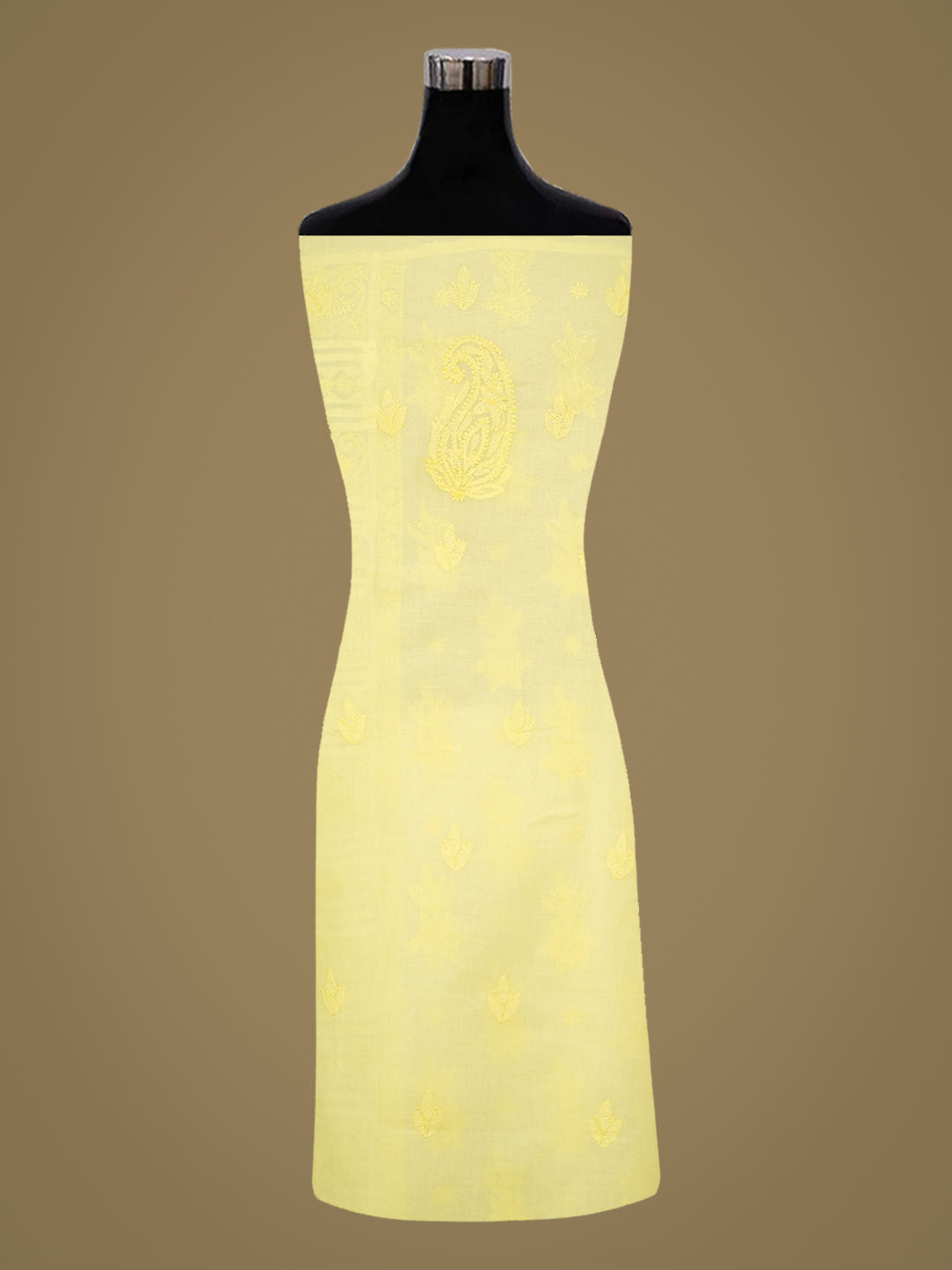 Ada Hand Embroidered Lemon Cotton Lucknowi Chikankari Unstitched Suit Set With Chiffon Dupatta 01A981311