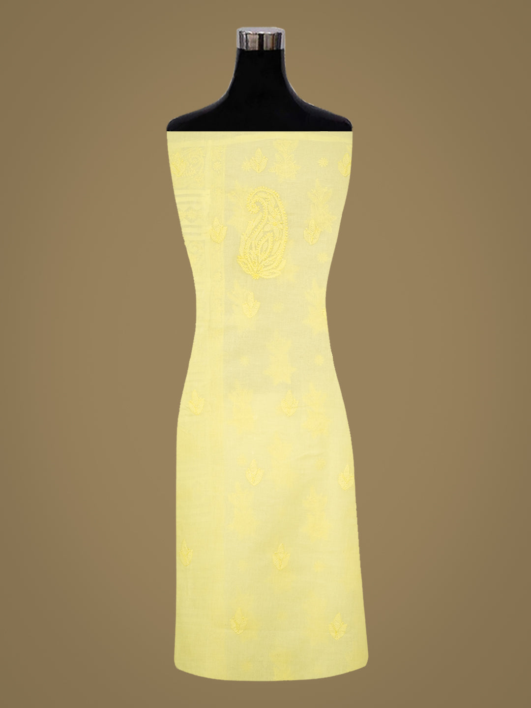 Ada Hand Embroidered Lemon Cotton Lucknowi Chikankari Unstitched Suit Set With Chiffon Dupatta 01A981311