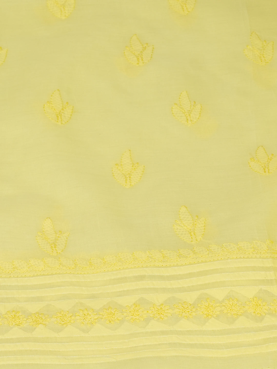 Ada Hand Embroidered Lemon Cotton Lucknowi Chikankari Unstitched Suit Set With Chiffon Dupatta 01A981311
