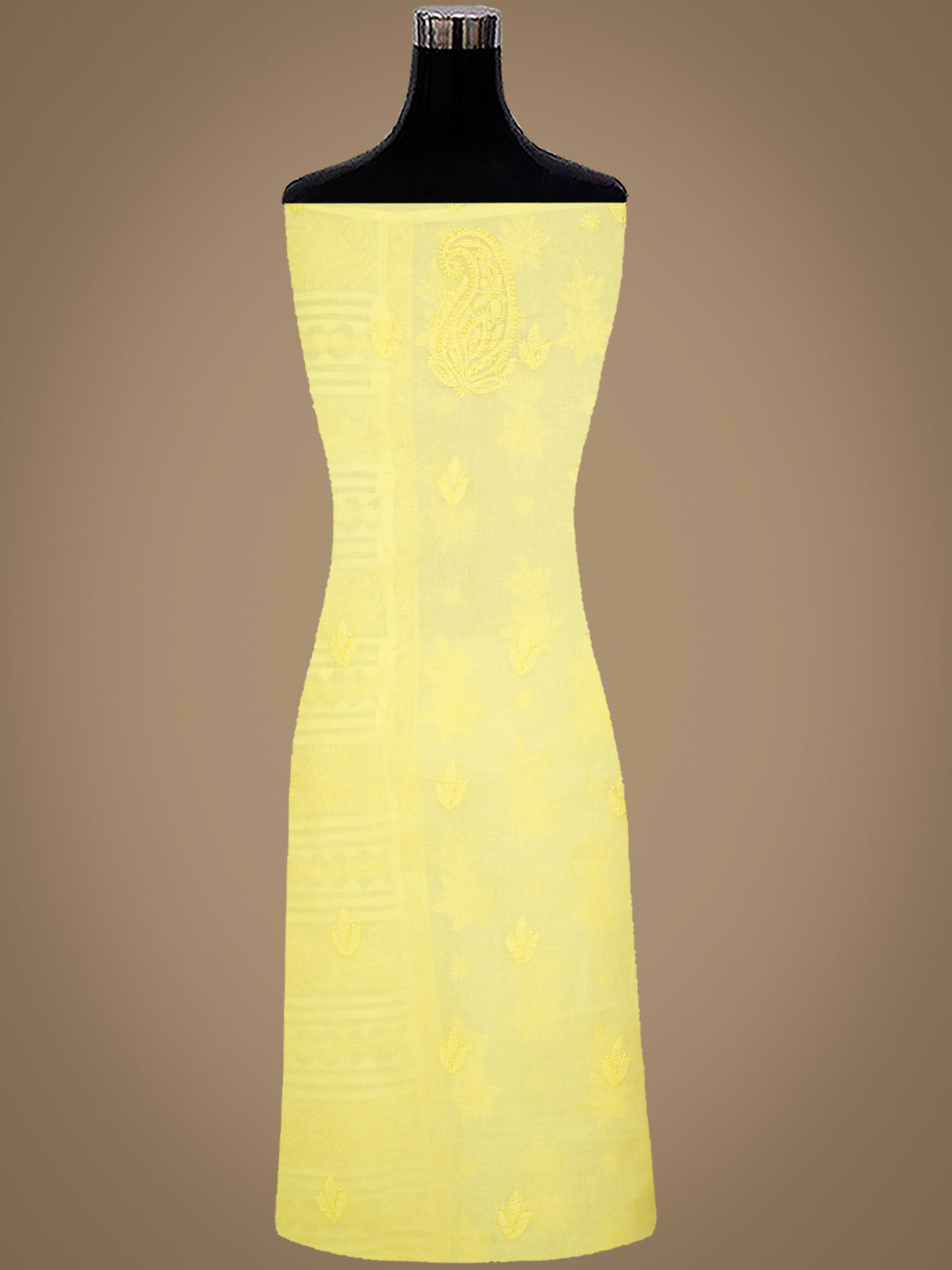 Ada Hand Embroidered Lemon Cotton Lucknowi Chikankari Unstitched Suit Set With Chiffon Dupatta 01A981312