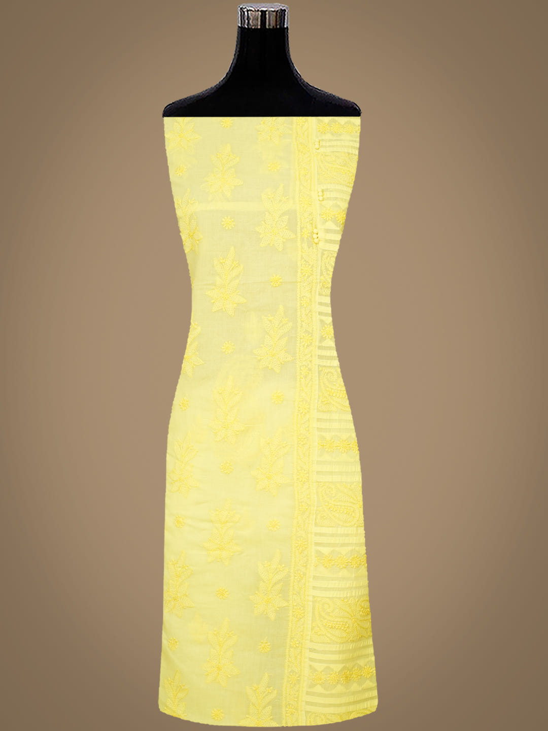 Ada Hand Embroidered Lemon Cotton Lucknowi Chikankari Unstitched Suit Set With Chiffon Dupatta 01A981312