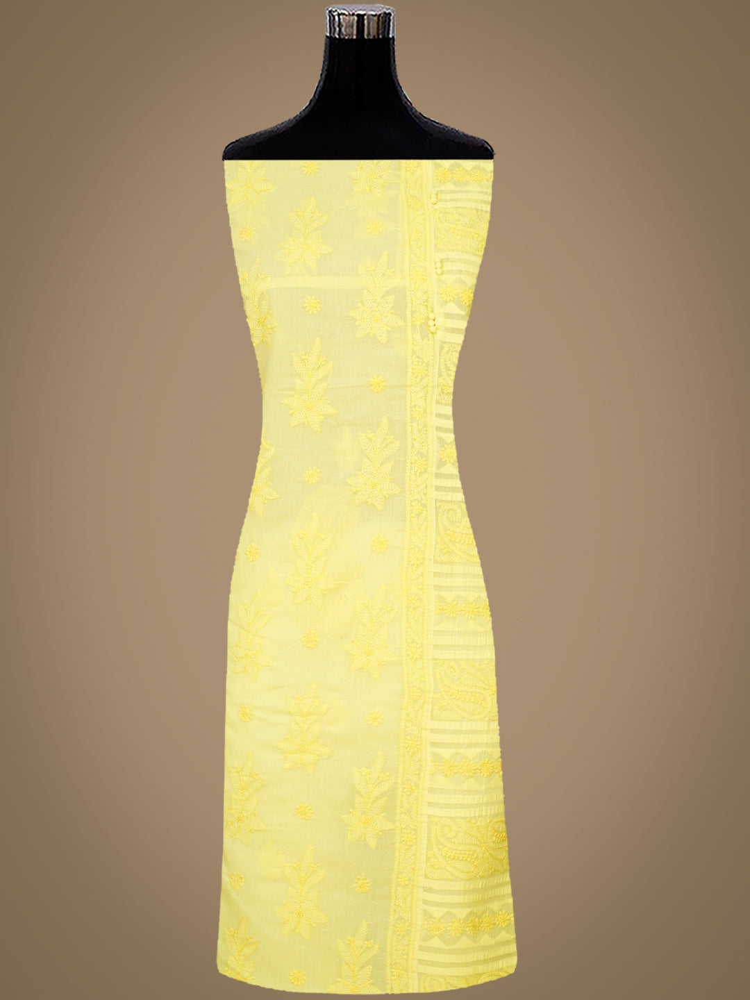 Ada Hand Embroidered Lemon Cotton Lucknowi Chikankari Unstitched Suit Set With Chiffon Dupatta 01A981312