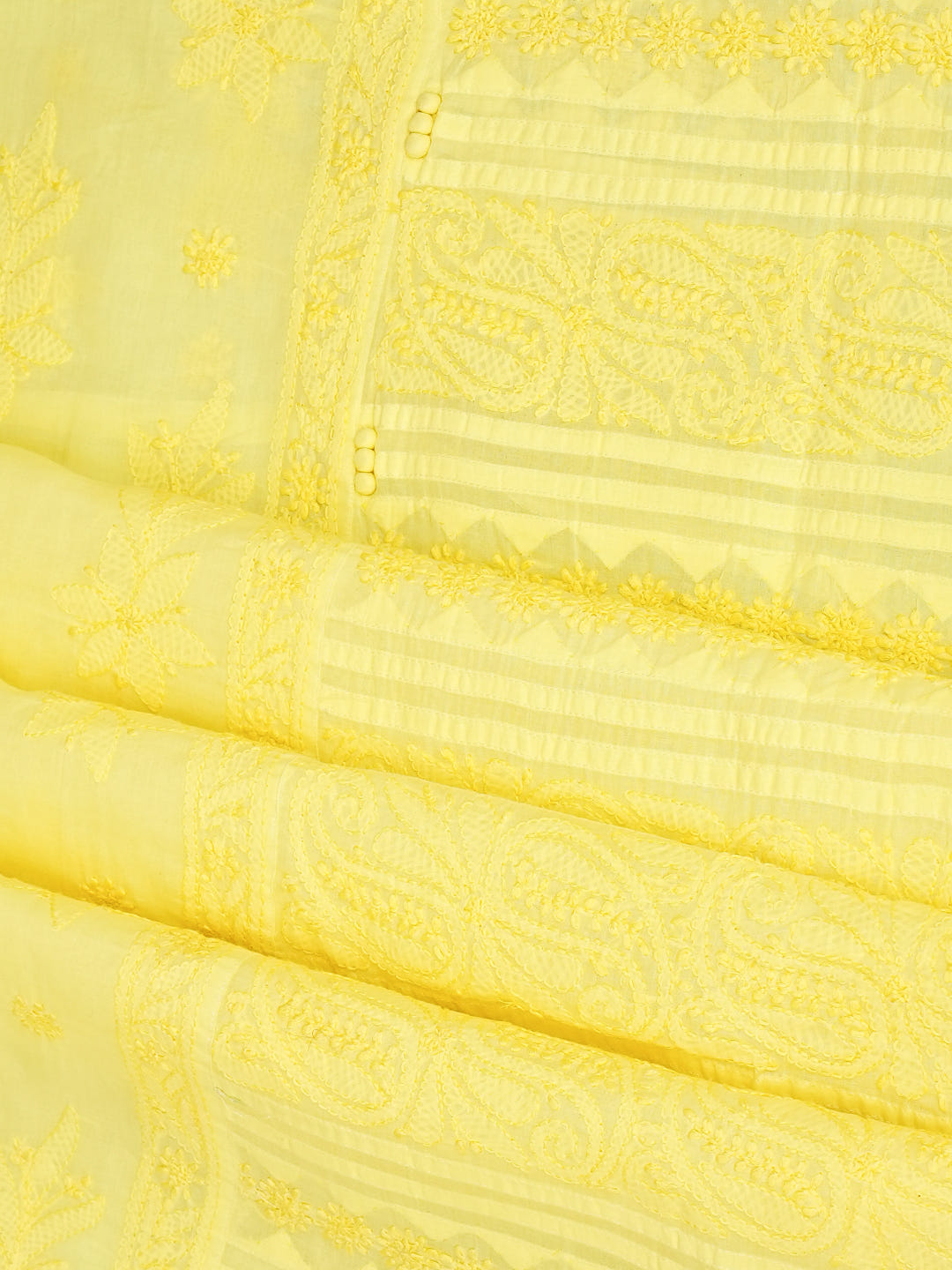 Ada Hand Embroidered Lemon Cotton Lucknowi Chikankari Unstitched Suit Set With Chiffon Dupatta 01A981312