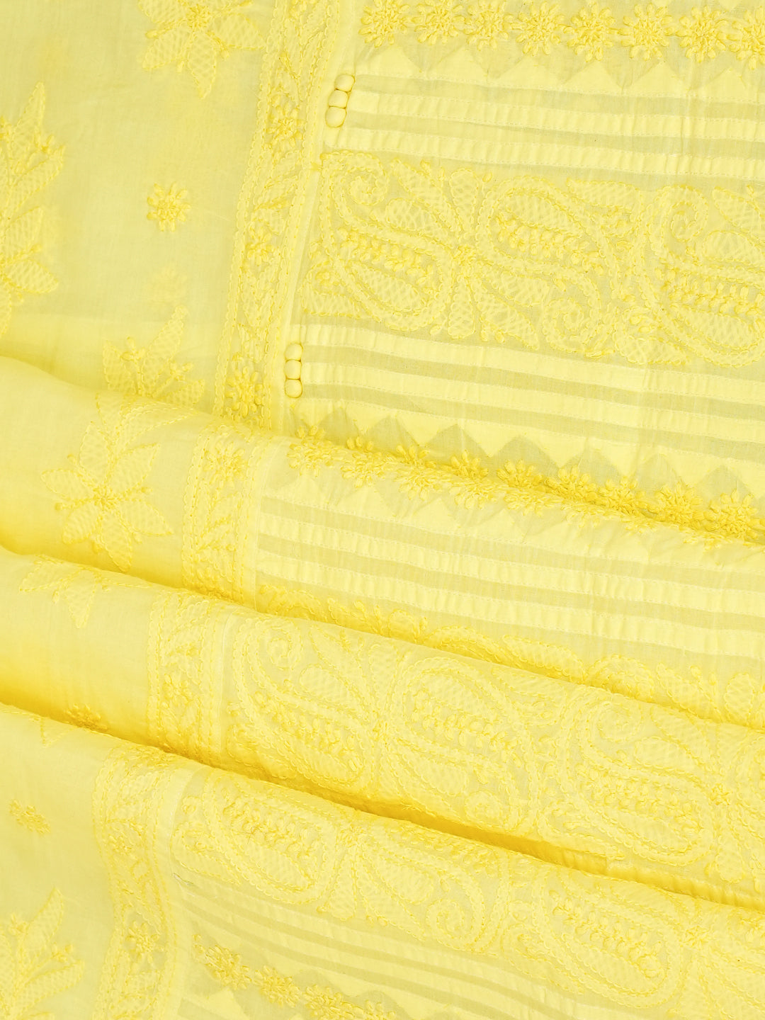 Ada Hand Embroidered Lemon Cotton Lucknowi Chikankari Unstitched Suit Set With Chiffon Dupatta 01A981312
