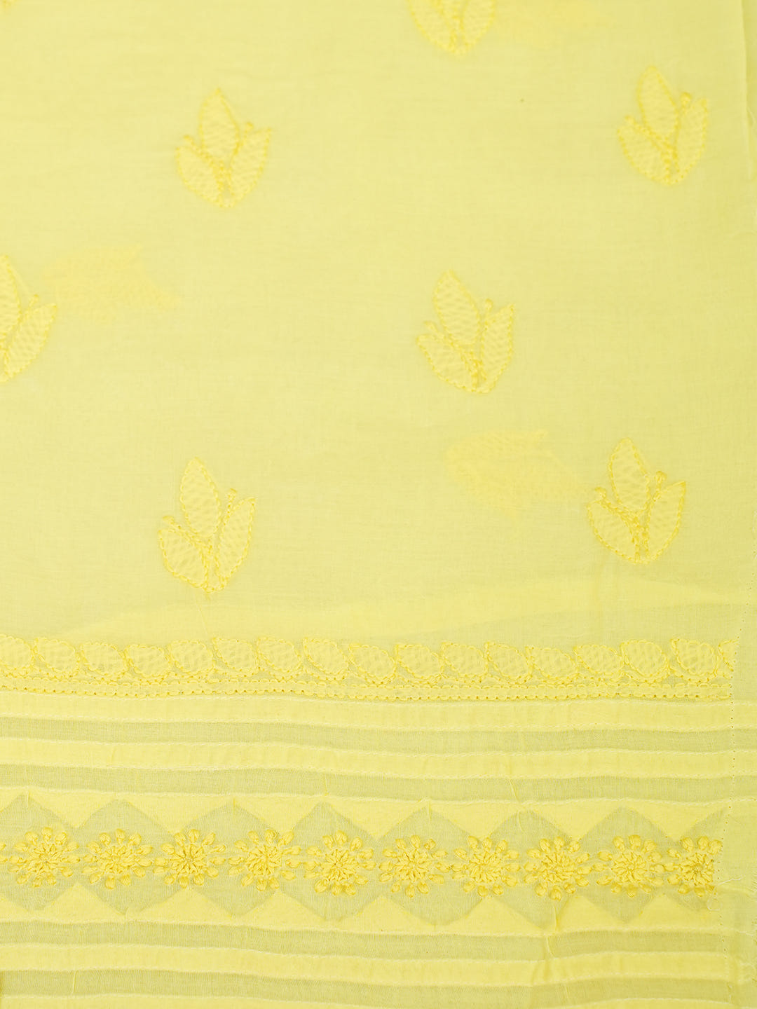 Ada Hand Embroidered Lemon Cotton Lucknowi Chikankari Unstitched Suit Set With Chiffon Dupatta 01A981312
