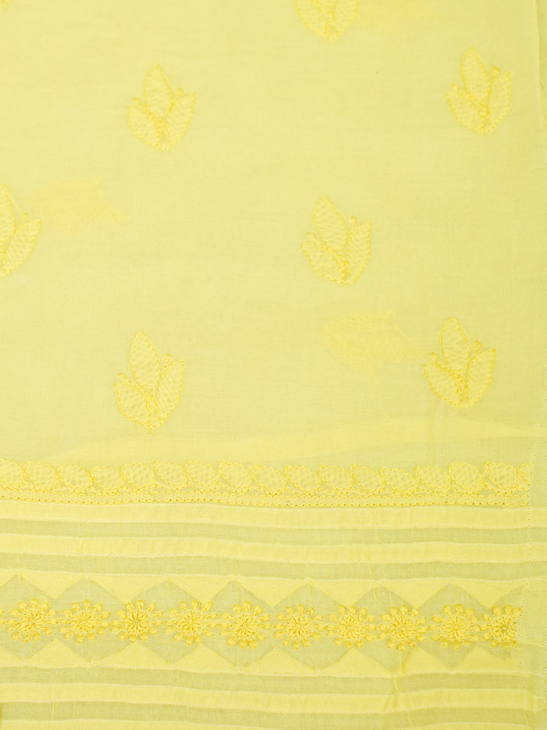 Ada Hand Embroidered Lemon Cotton Lucknowi Chikankari Unstitched Suit Set With Chiffon Dupatta 01A981312