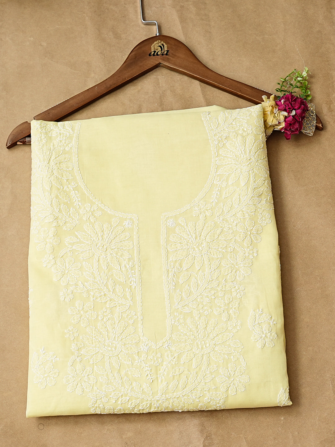 Ada Hand Embroidered Lemon Cotton lucknowi Chikankari Unstitched Kurta 01A991850