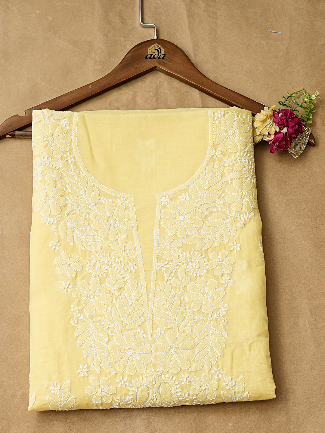 Ada Hand Embroidered Lemon Cotton lucknowi Chikankari Unstitched Kurta 01A991902