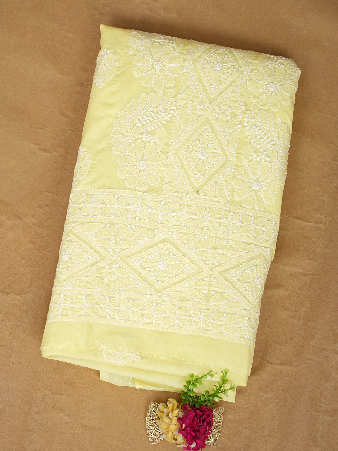 Ada Hand Embroidered Lemon Cotton lucknowi Chikankari Unstitched Kurta 01A991979