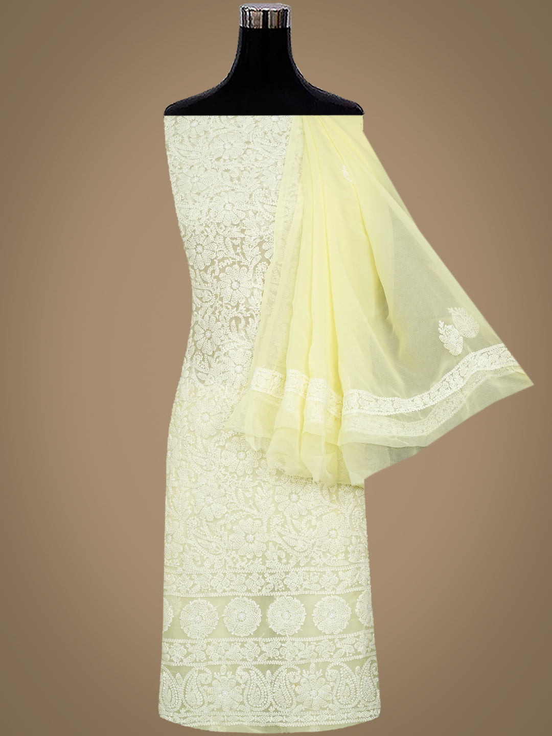 Ada Hand Embroidered Lemon Georgette Lucknowi Chikankari Unstitched Suit Piece 07A502059