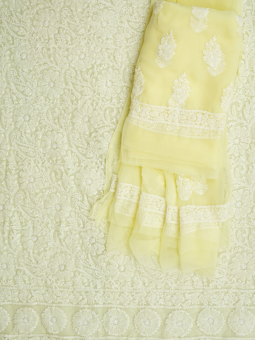 Ada Hand Embroidered Lemon Georgette Lucknowi Chikankari Unstitched Suit Piece 07A502059