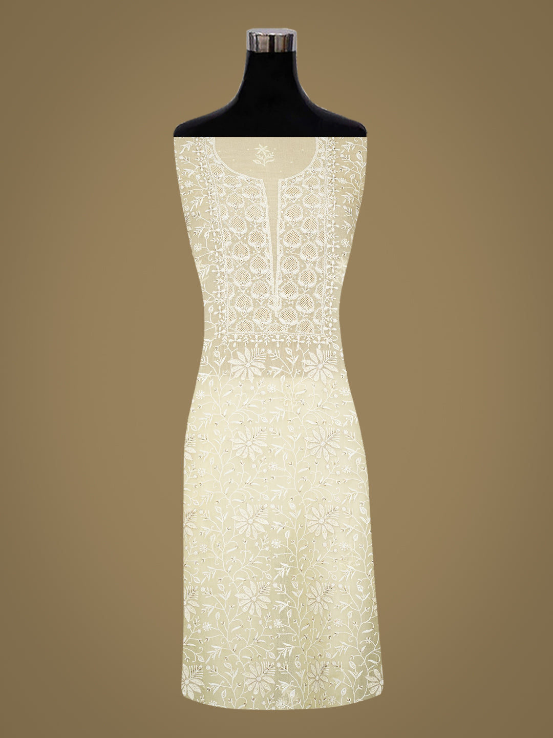 Ada Hand Embroidered Lemon Organza Lucknowi Chikankari Unstitched Kurta Dupatta With Cutdana Work 01A908323