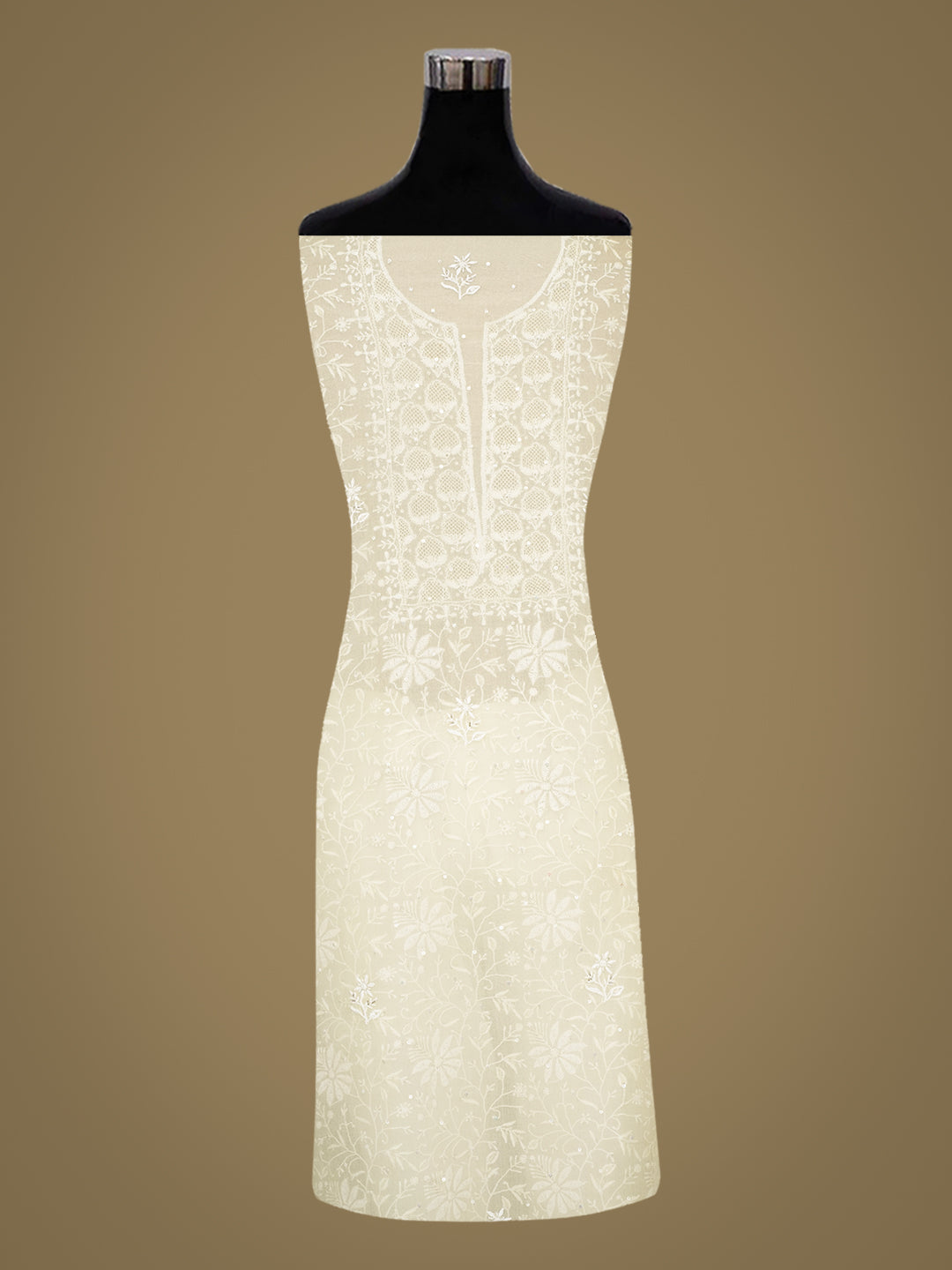 Ada Hand Embroidered Lemon Organza Lucknowi Chikankari Unstitched Kurta Dupatta With Cutdana Work 01A908323