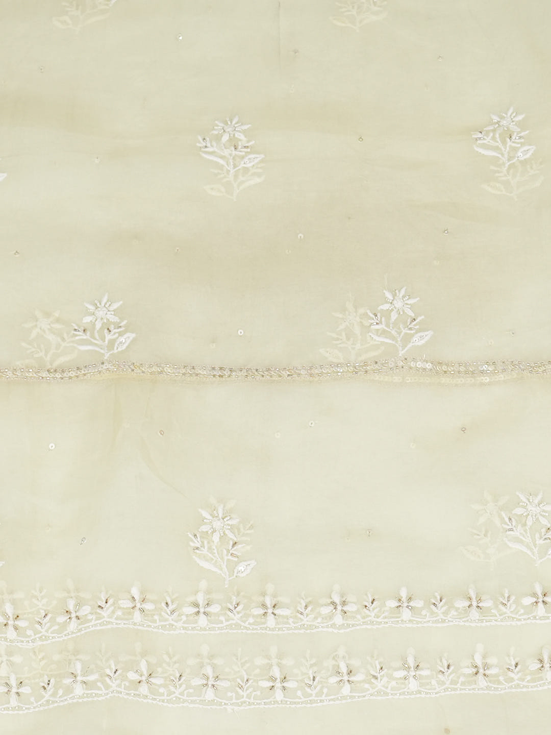 Ada Hand Embroidered Lemon Organza Lucknowi Chikankari Unstitched Kurta Dupatta Set With Cutdana Work 01A908323