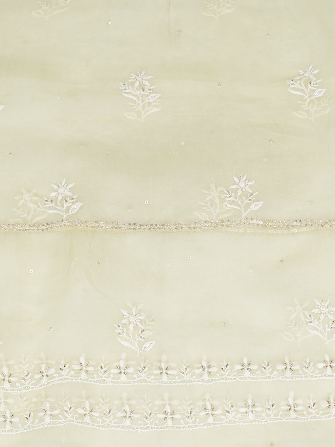 Ada Hand Embroidered Lemon Organza Lucknowi Chikankari Unstitched Kurta Dupatta With Cutdana Work 01A908323