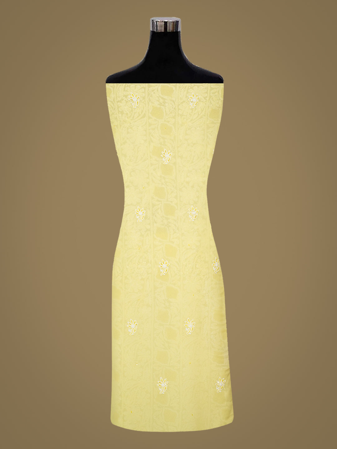 Ada Hand Embroidered Lemon Pure Georgette Lucknowi Chikankari Unstitched Kurta Dupatta Set With Cutdana Work 01A959160
