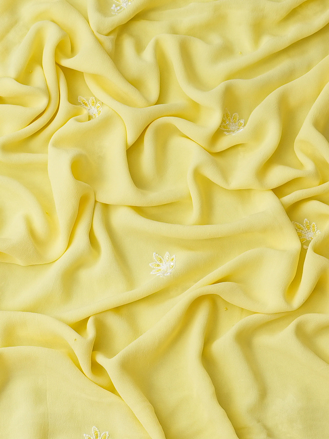 Ada Hand Embroidered Lemon Pure Georgette Lucknowi Chikankari Unstitched Kurta Dupatta Set With Cutdana Work 01A959160