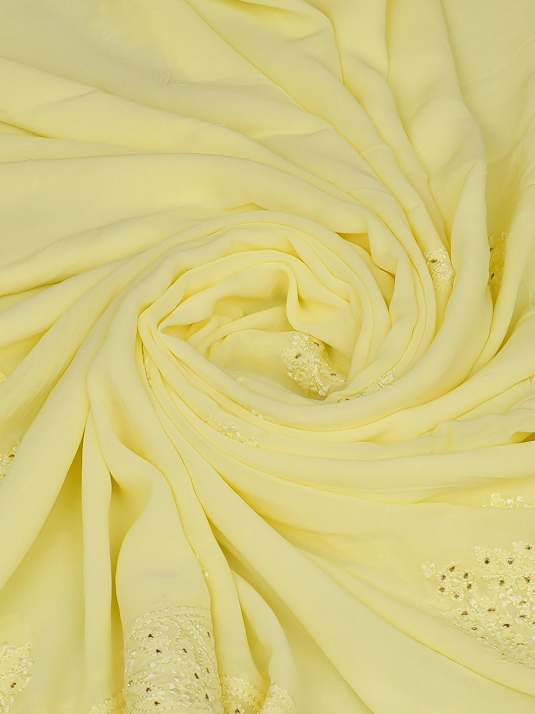 Ada Hand Embroidered Lemon Viscose Georgette Lucknowi Chikankari Dupatta With Mukaish/Muqaish Work 01A834609