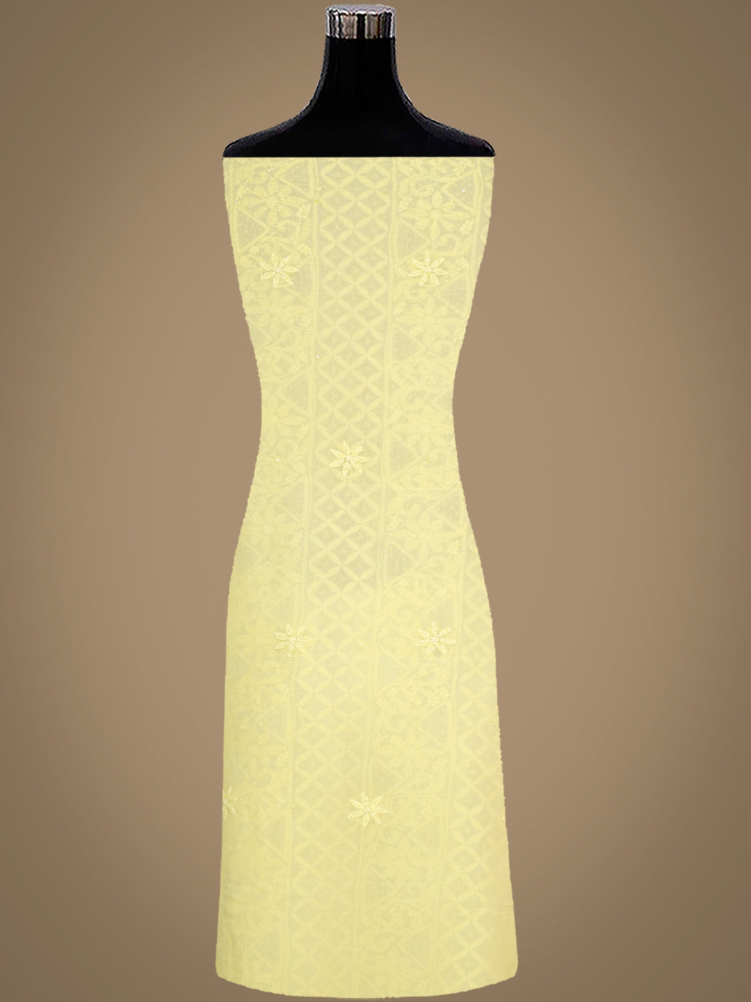 Ada Hand Embroidered Lemon Viscose Georgette Lucknowi Chikankari Unstitched Kurta Dupatta Set With Cutdana Work 01A778391