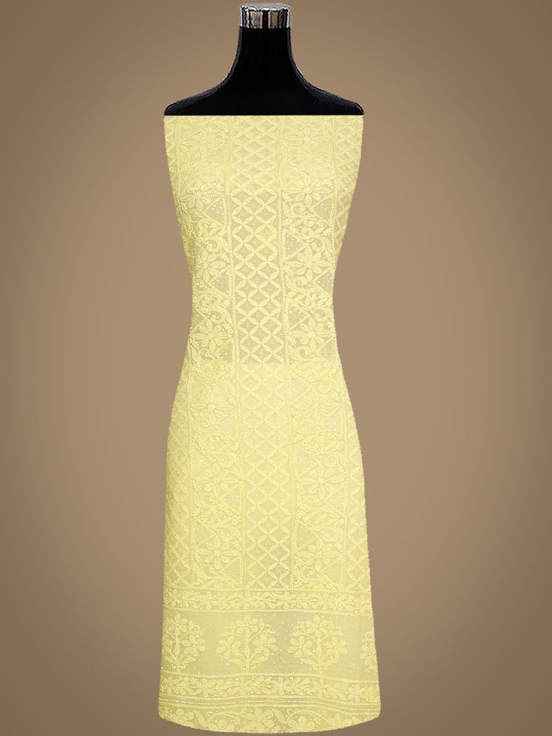 Ada Hand Embroidered Lemon Viscose Georgette Lucknowi Chikankari Unstitched Kurta Dupatta Set With Cutdana Work 01A778391