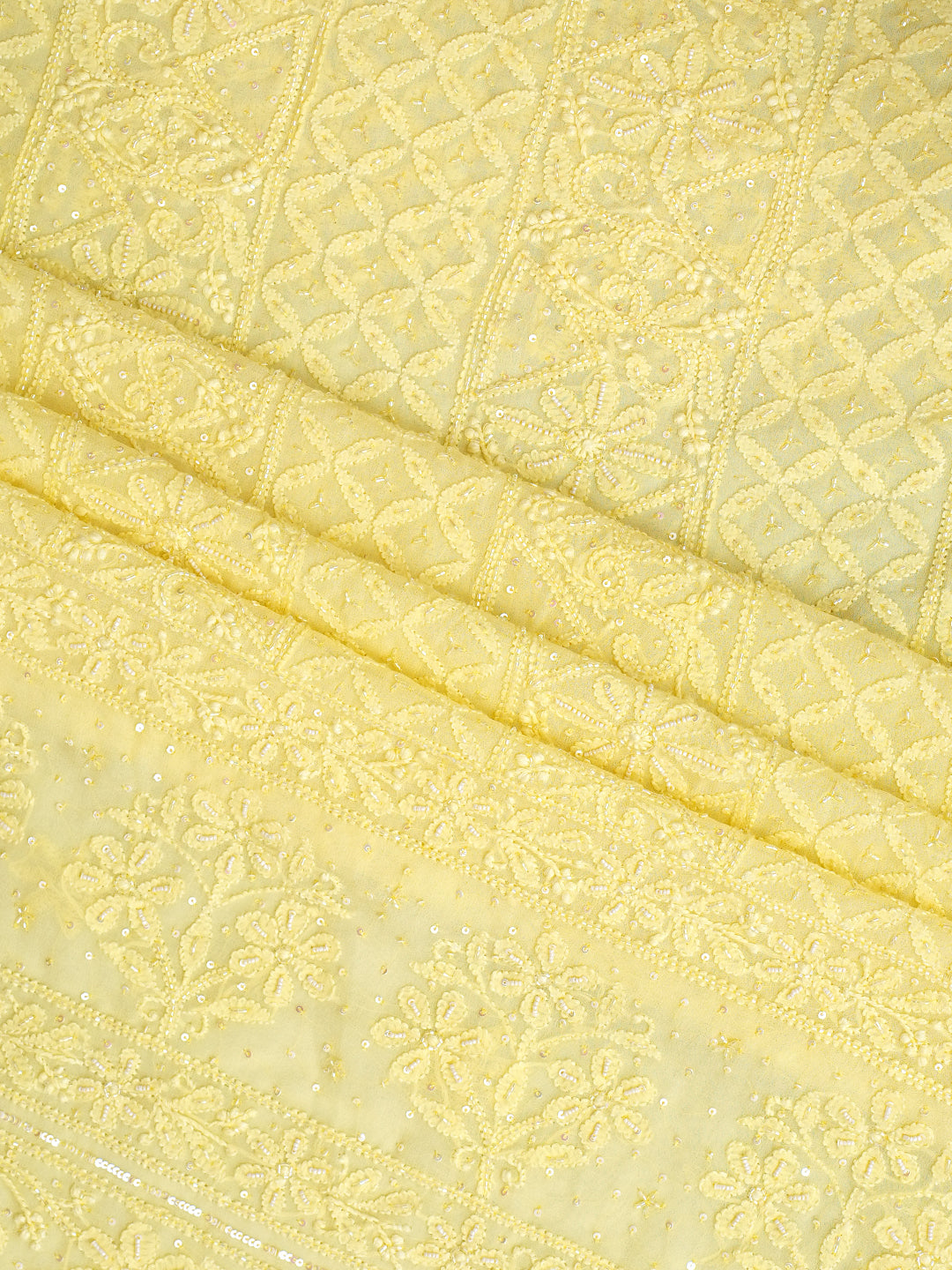 Ada Hand Embroidered Lemon Viscose Georgette Lucknowi Chikankari Unstitched Kurta Dupatta Set With Cutdana Work 01A778391