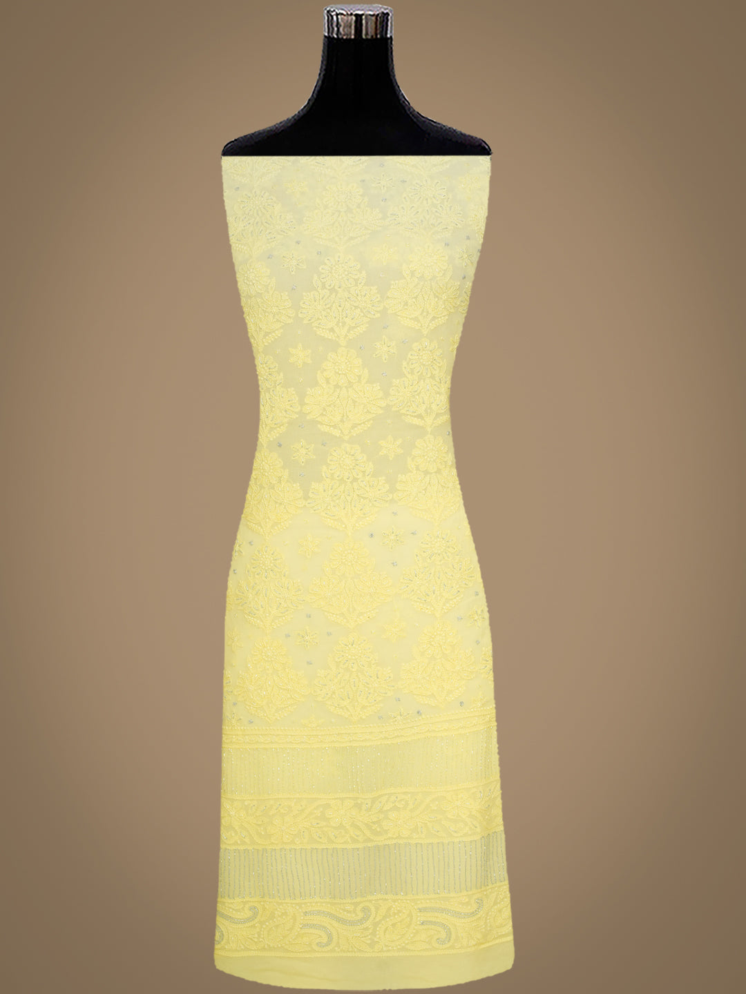 Ada Hand Embroidered Lemon Viscose Georgette Lucknowi Chikankari Unstitched Kurta Dupatta Set With Cutdana Work 01A816528