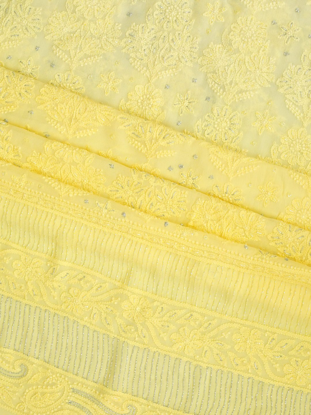 Ada Hand Embroidered Lemon Viscose Georgette Lucknowi Chikankari Unstitched Kurta Dupatta Set With Cutdana Work 01A816528