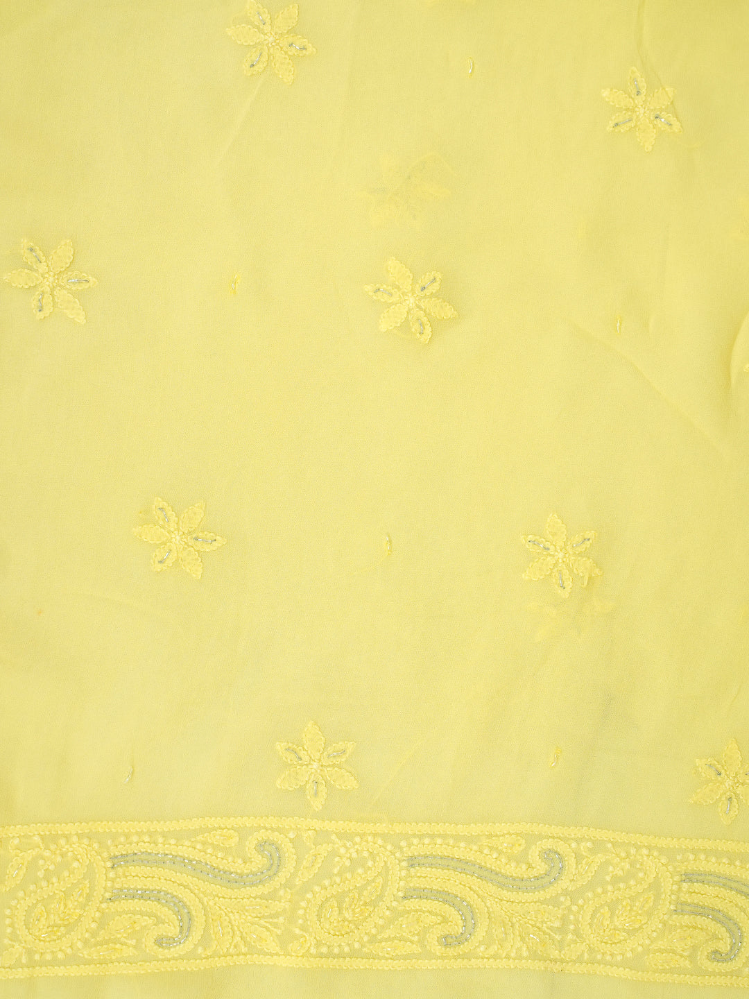 Ada Hand Embroidered Lemon Viscose Georgette Lucknowi Chikankari Unstitched Kurta Dupatta Set With Cutdana Work 01A816528