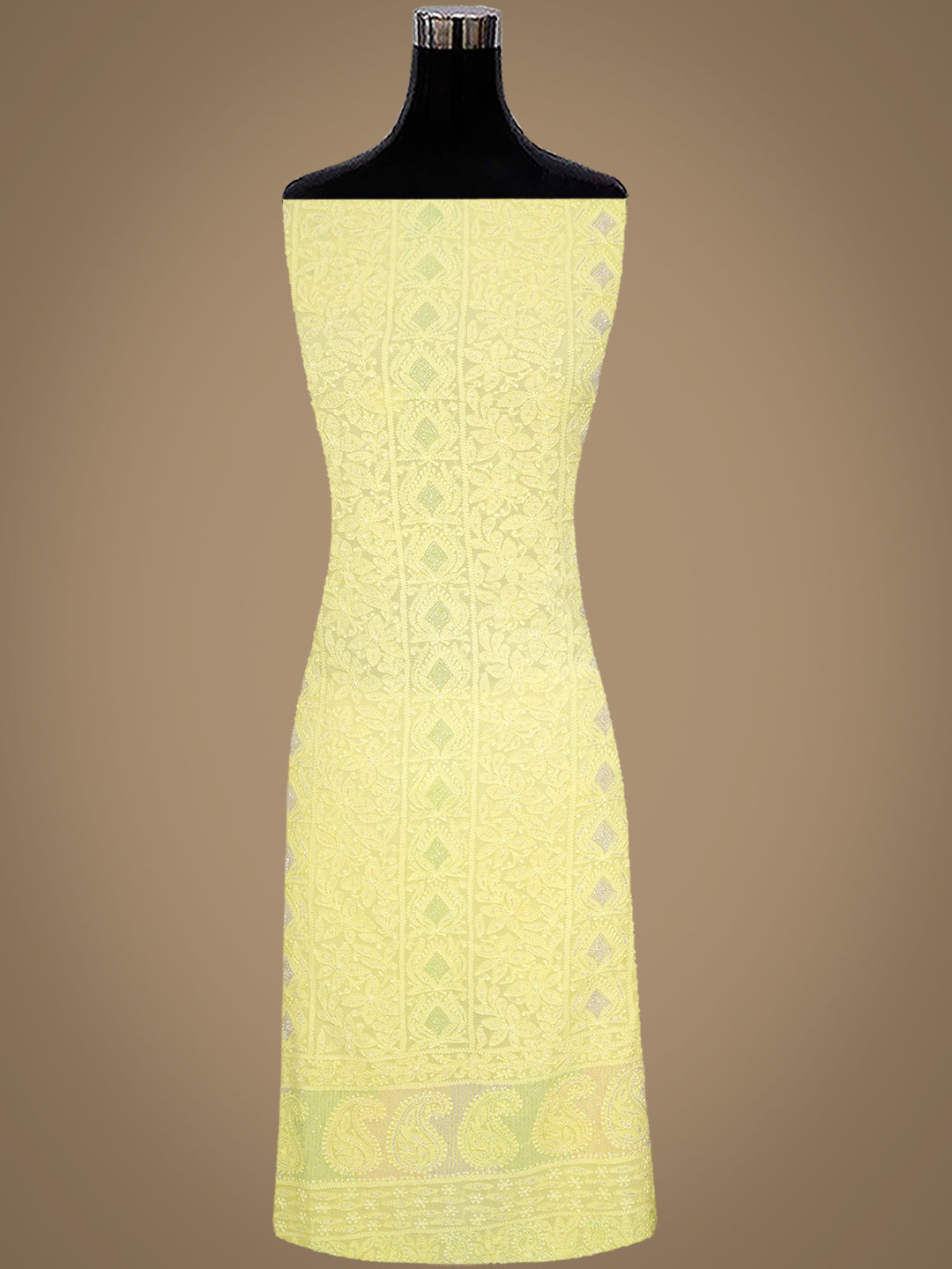 Elegant Lemon Lucknowi Chikankari Unstitched Suit with Dupatta