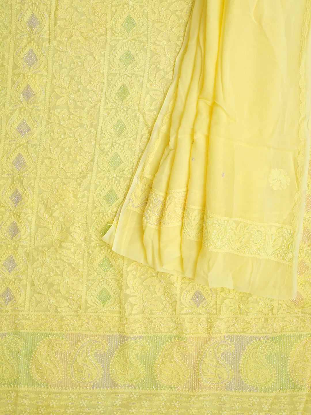 Women’s Lemon Viscose Georgette Ethnic Kurta Set with Chikankari Work