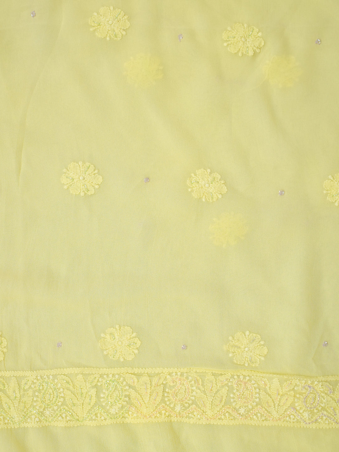 Designer Lemon Hand Embroidered Chikankari Kurta Fabric Set