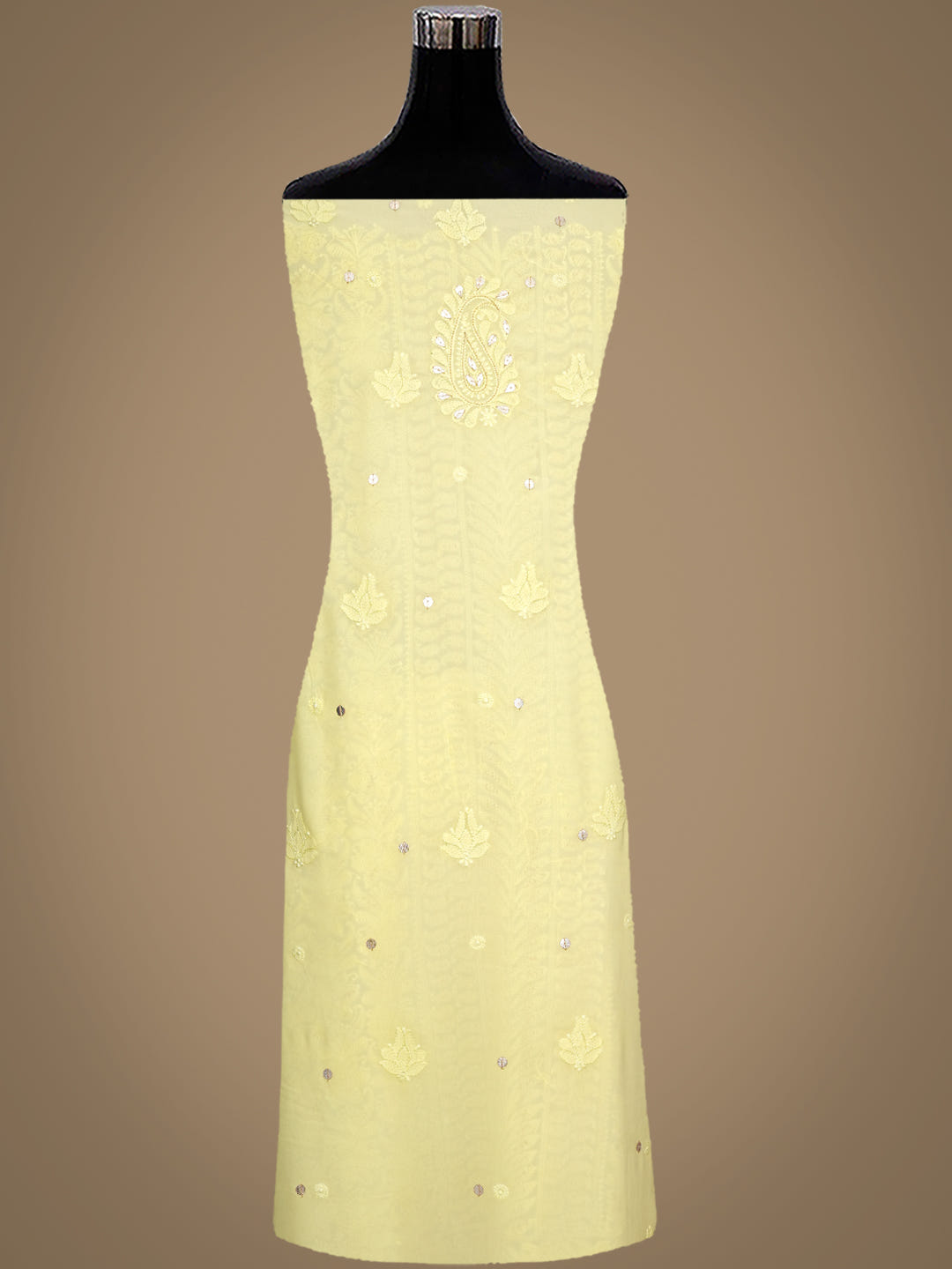 Ada Hand Embroidered Lemon Viscose Georgette Lucknowi Chikankari Unstitched Kurta Dupatta Set With Gota Patti Work 01A984088