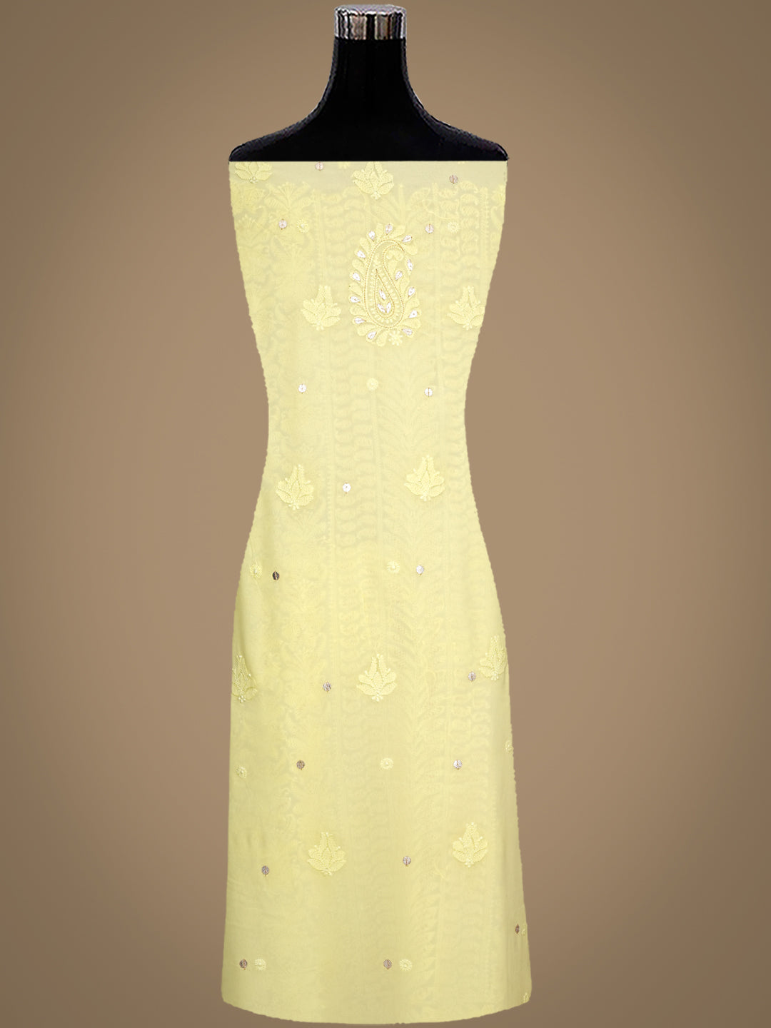 Ada Hand Embroidered Lemon Viscose Georgette Lucknowi Chikankari Unstitched Kurta Dupatta Set With Gota Patti Work 01A984088