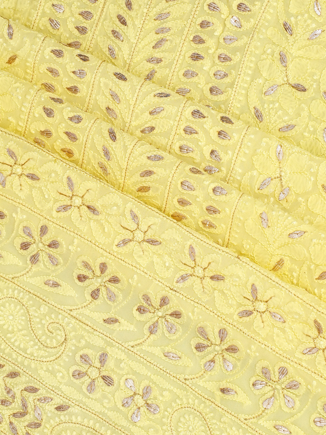 Ada Hand Embroidered Lemon Viscose Georgette Lucknowi Chikankari Unstitched Kurta Dupatta Set With Gota Patti Work 01A984088