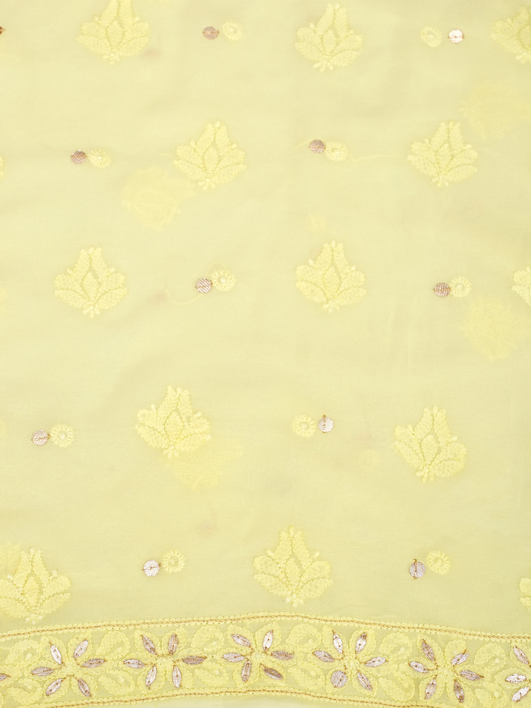 Ada Hand Embroidered Lemon Viscose Georgette Lucknowi Chikankari Unstitched Kurta Dupatta Set With Gota Patti Work 01A984088