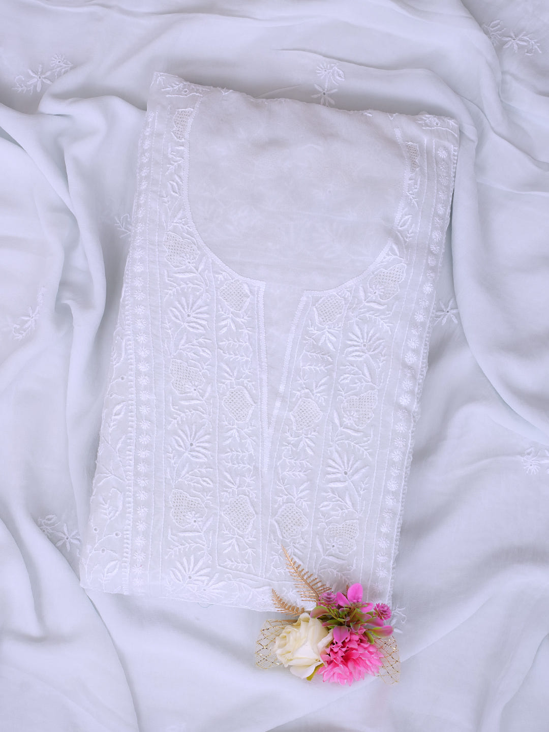 Ada Light Blue Pure Georgette Unstitched Kurta Dupatta_1