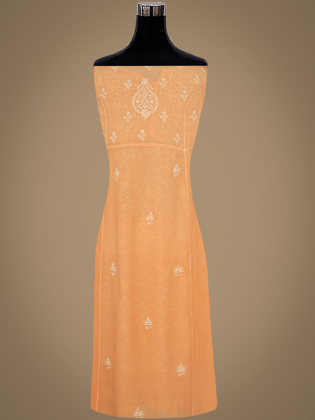 Ada Hand Embroidered Light Bronze Brown Viscose Georgette Lucknowi Chikankari Semi-stitched Anarkali Kurta Dupatta Set 01A510638